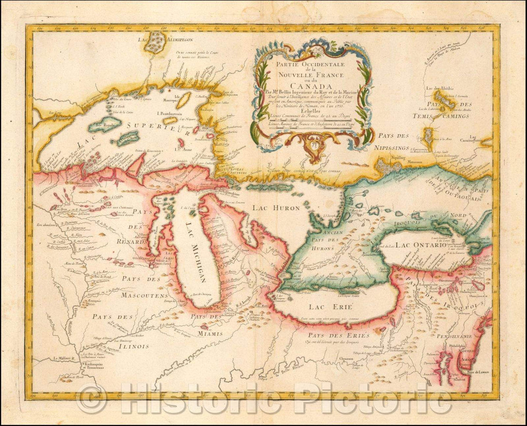 Historic Map - Partie Occidentale de la Nouvelle France ou du Canada, 1755, Homann Heirs v2