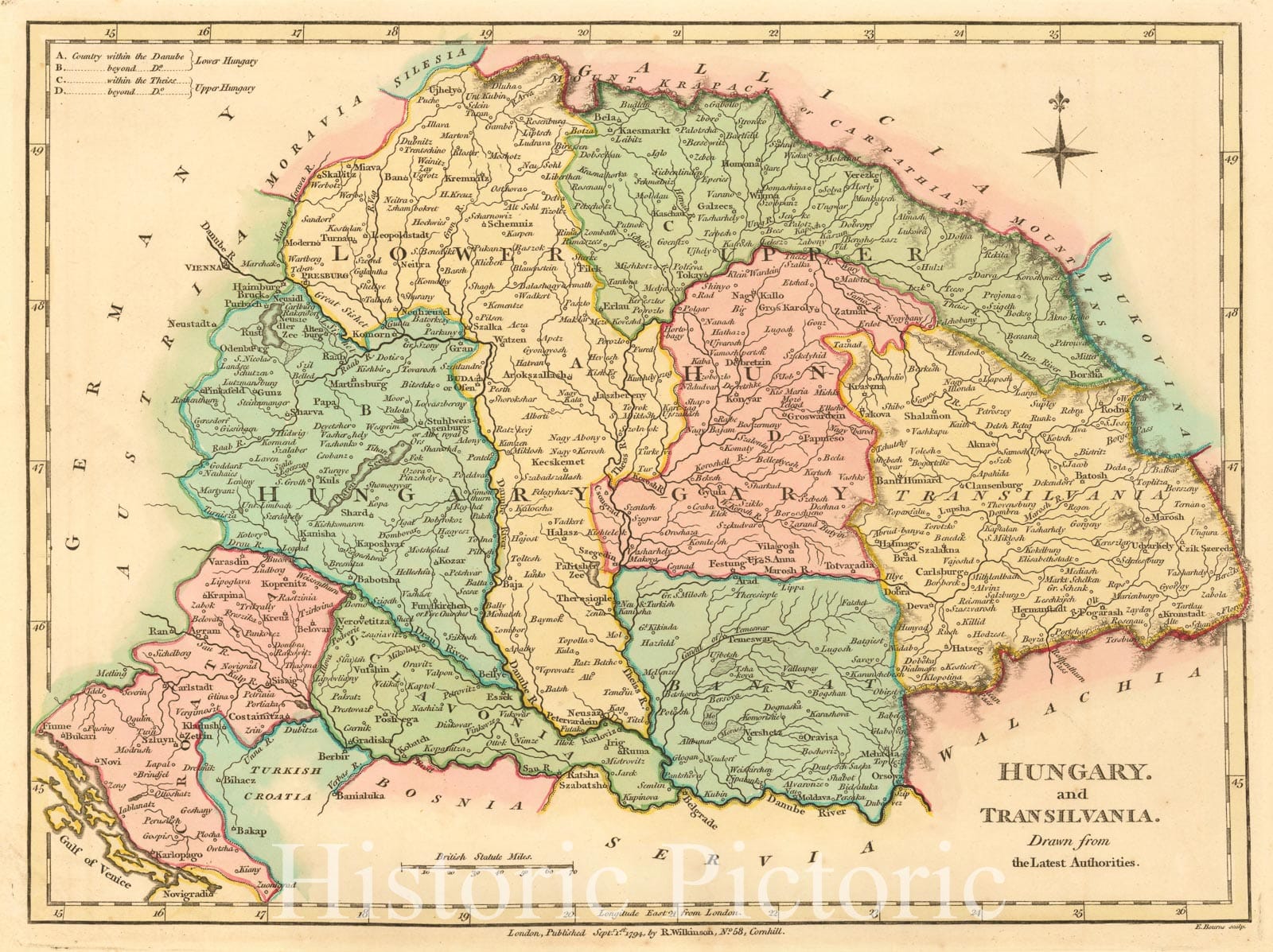 Historic Map - Hungary and Transilvania, 1794, Robert Wilkinson - Vintage Wall Art
