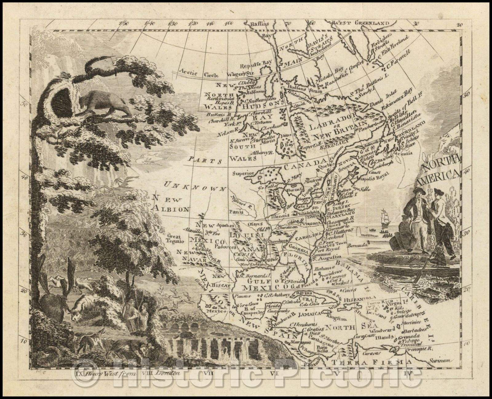 Historic Map - North America, 1785, John Walker - Vintage Wall Art