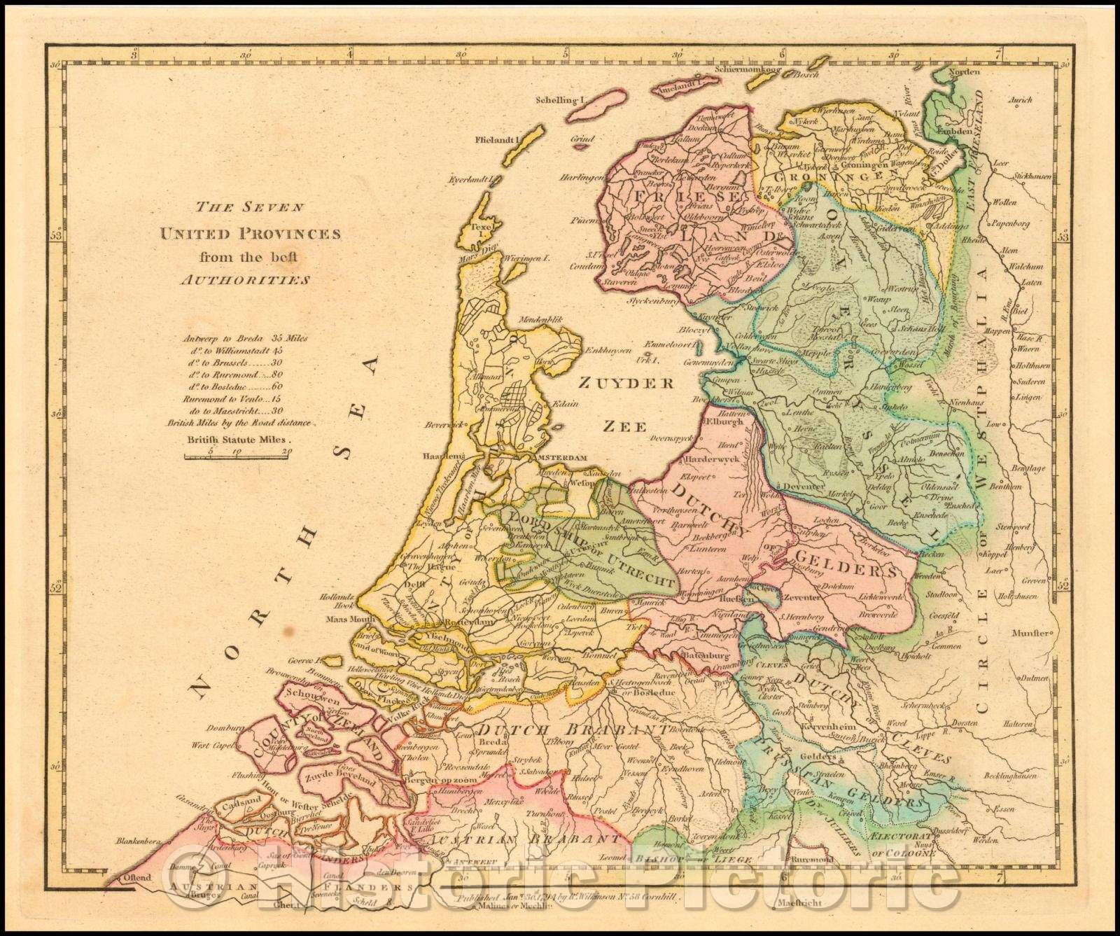 Historic Map - The Seven United Provinces with their Dependencies, 1809, Robert Wilkinson - Vintage Wall Art