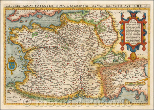 Historic Map - France Galliae Regni Potentiss: Nova Descriptio Joanne Ioliveto Auctore, Abraham Ortelius - Vintage Wall Art