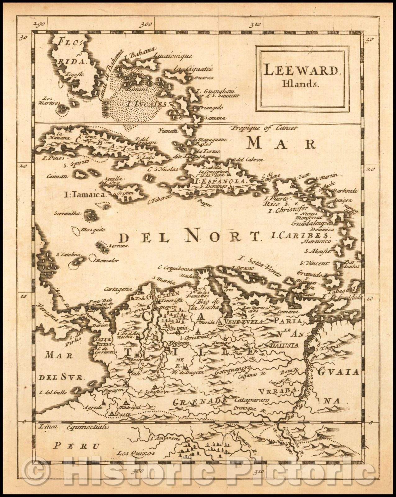 Historic Map - Leeward Islands, 1681, Sir Jonas Moore - Vintage Wall Art