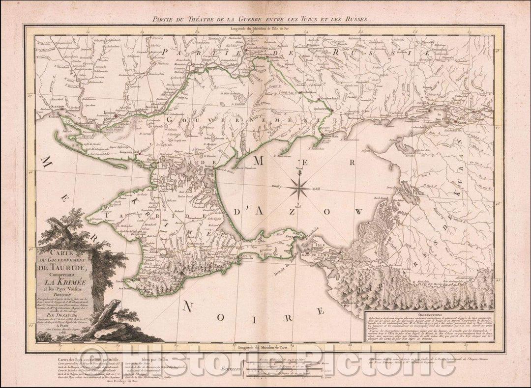 Historic Map - Carte du Gouvernement de Tauride, Comprenant la Krimee et les Pays Voisins :: Dezauche's illustrates the theater of the Russo-Turkish War, 1788 - Vintage Wall Art