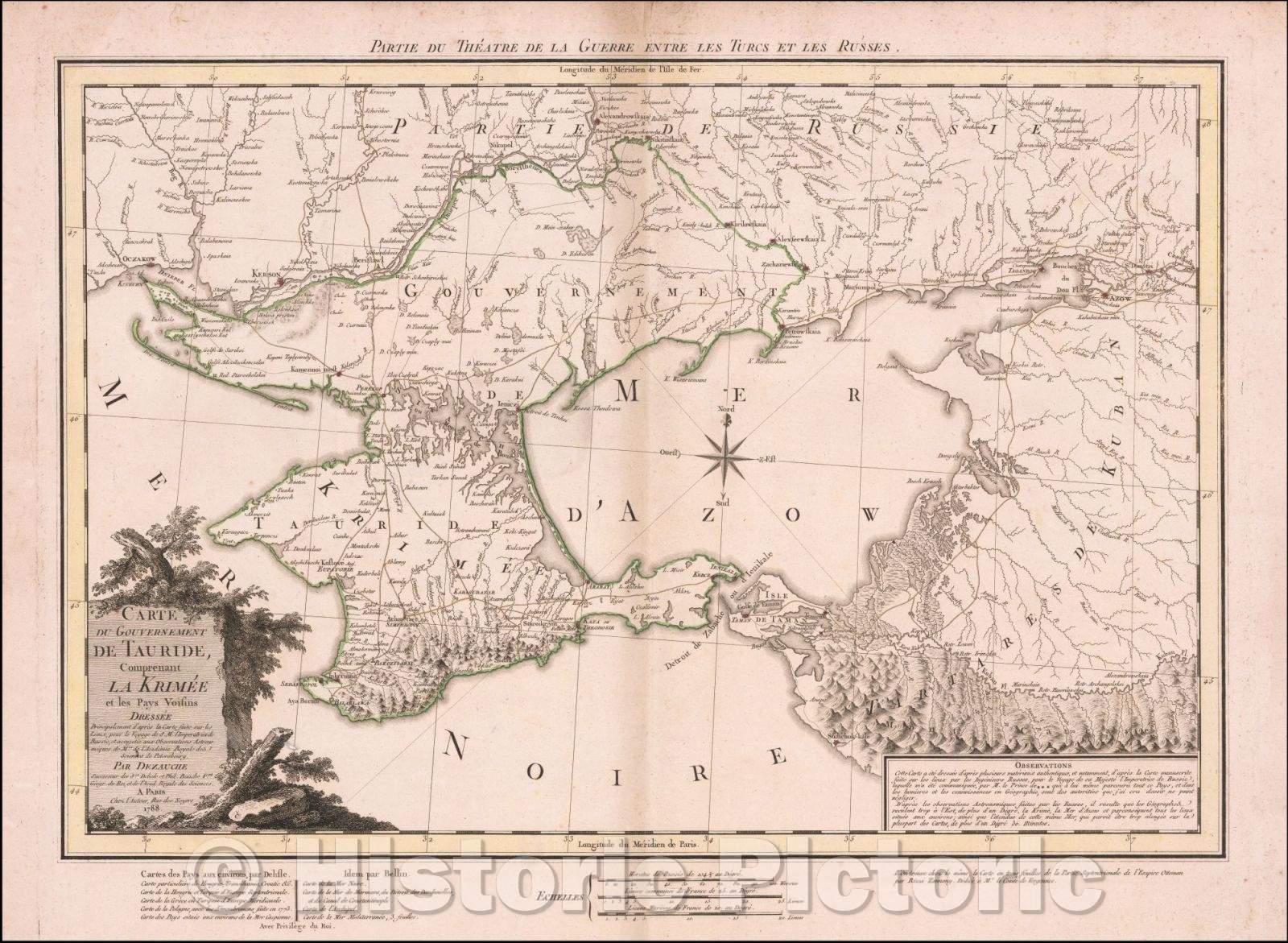 Historic Map - Carte du Gouvernement de Tauride, Comprenant la Krimee et les Pays Voisins :: Dezauche's illustrates the theater of the Russo-Turkish War, 1788 - Vintage Wall Art
