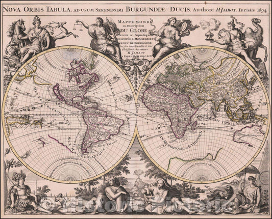 Historic Map - Nova Orbis Tabula/Orbis Tabula Nova. / World Map and Description From Globe & Water. MDCXCIV, 1694, Alexis-Hubert Jaillot - Vintage Wall Art