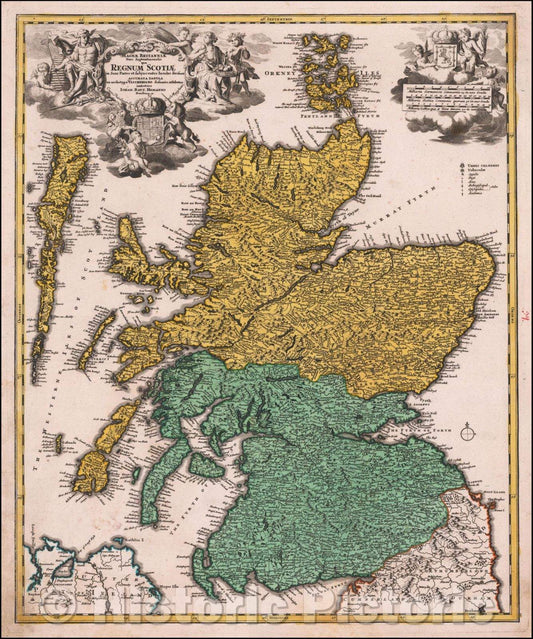 Historic Map - Magnae Britanniae Pars Septentrionalis qua Regnum Scotiae, 1710, Johann Baptist Homann - Vintage Wall Art
