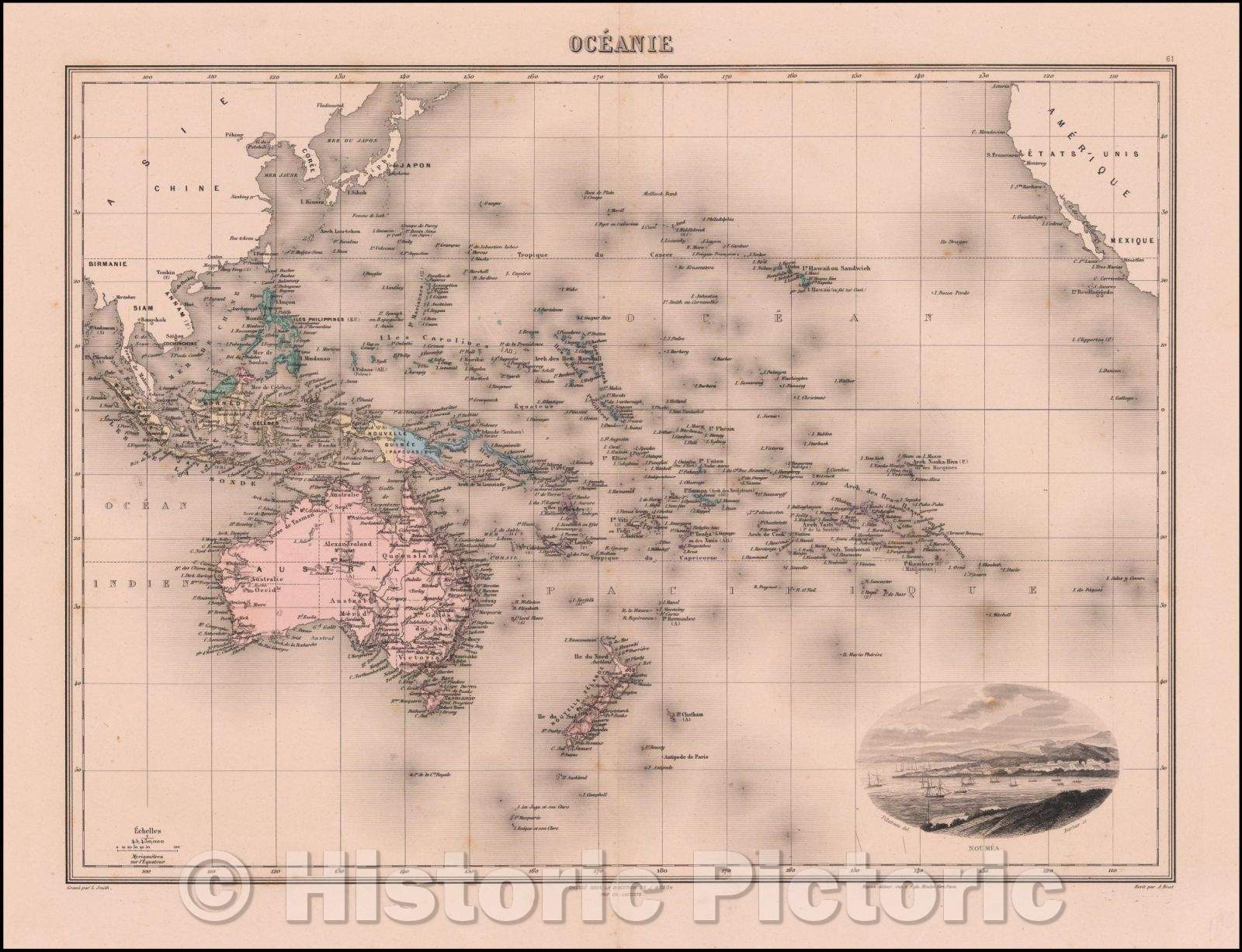 Historic Map - Oceanie, 1860, J. Migeon - Vintage Wall Art