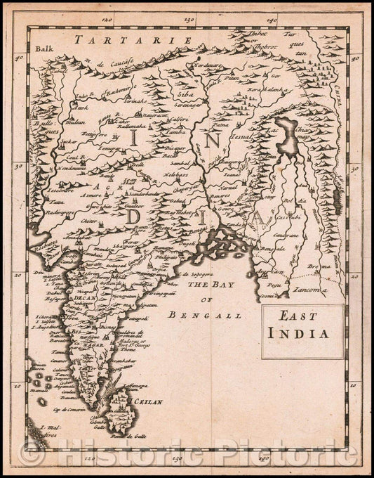 Historic Map - East India, 1681, Sir Jonas Moore - Vintage Wall Art