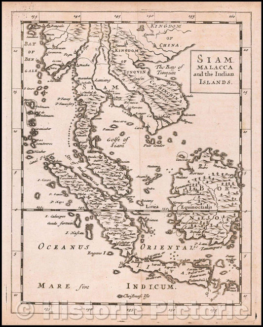 Historic Map - Siam Malacca and the Indian Islands, 1681, Sir Jonas Moore - Vintage Wall Art