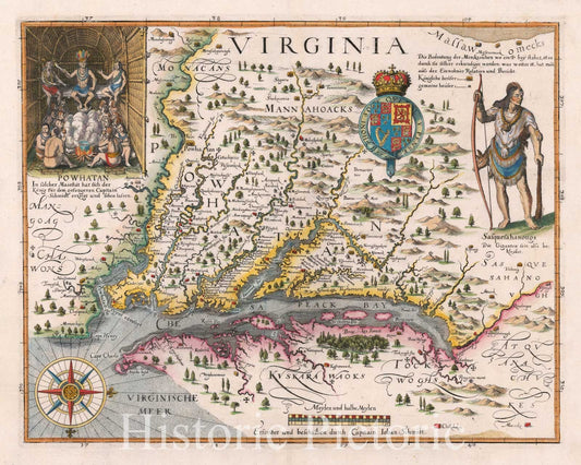Historic Map - Virginia, 1627, John Smith - Vintage Wall Art