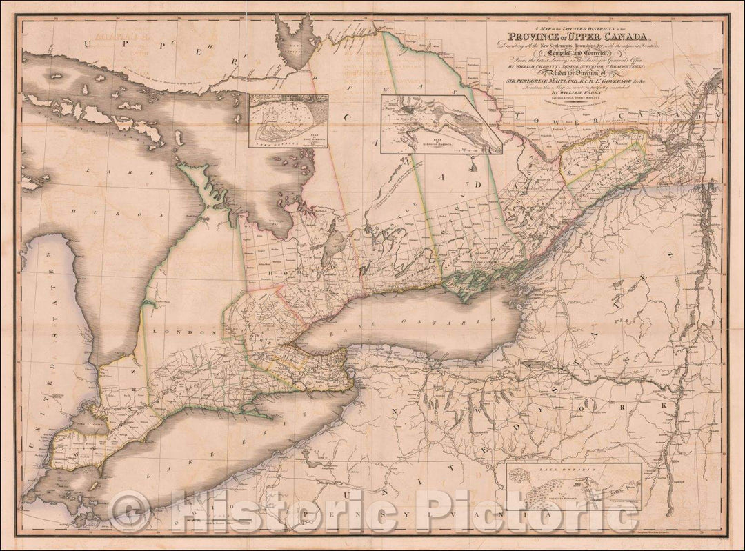 Historic Map - Province of Upper Canada, 1825, William Chewitt - Vintage Wall Art