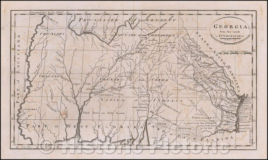 Historic Map - Georgia from the latest Authorities, 1795, Mathew Carey - Vintage Wall Art