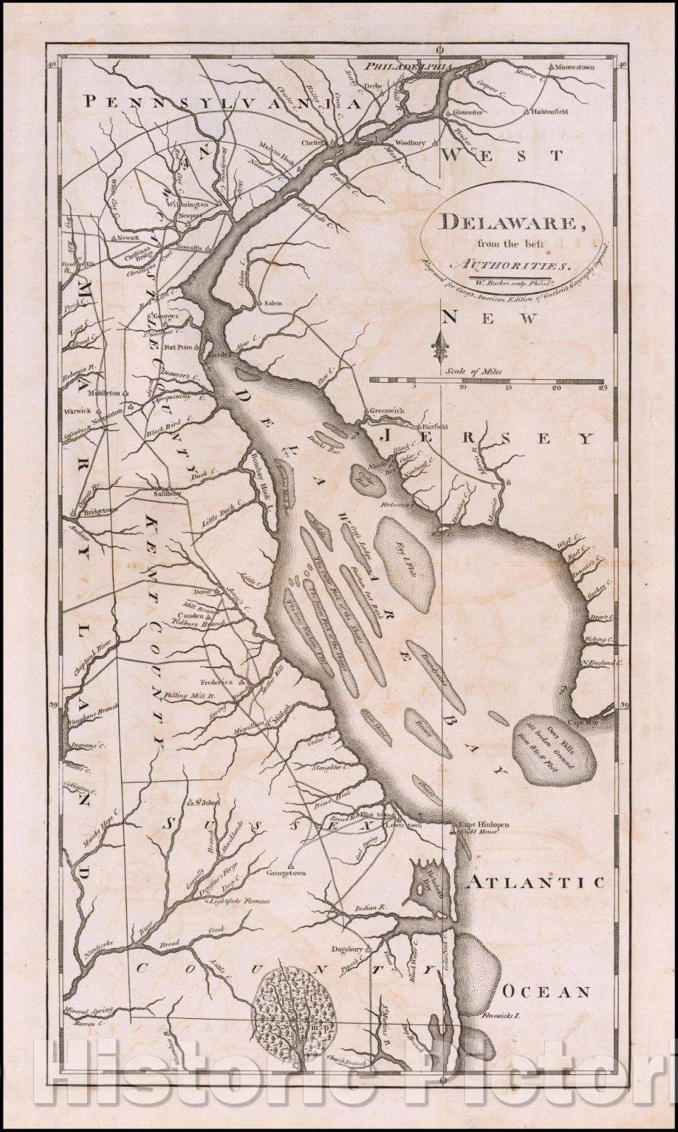 Historic Map - Delaware, from the best Authorities, 1795, Mathew Carey - Vintage Wall Art