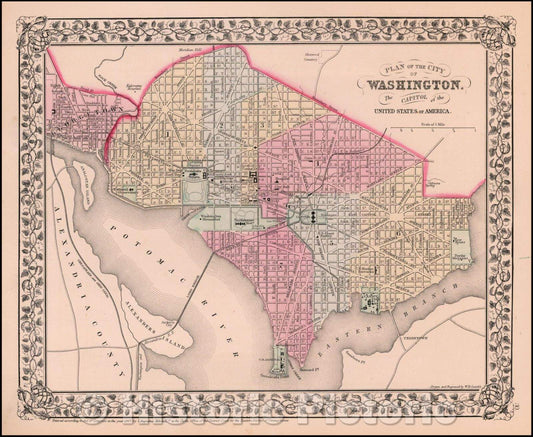 Historic Map - Plan of the City of Washington. The Capitol of the United States of America, 1872, Samuel Augustus Mitchell Jr. v2