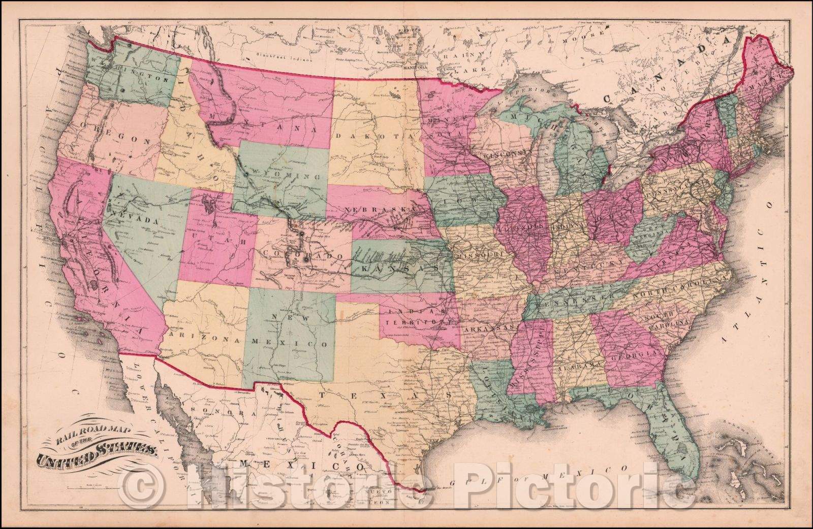 Historic Map - Railroad Map of the United States, 1876, H.H. Lloyd - Vintage Wall Art