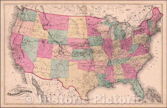 Historic Map - Railroad Map of the United States, 1876, H.H. Lloyd - Vintage Wall Art