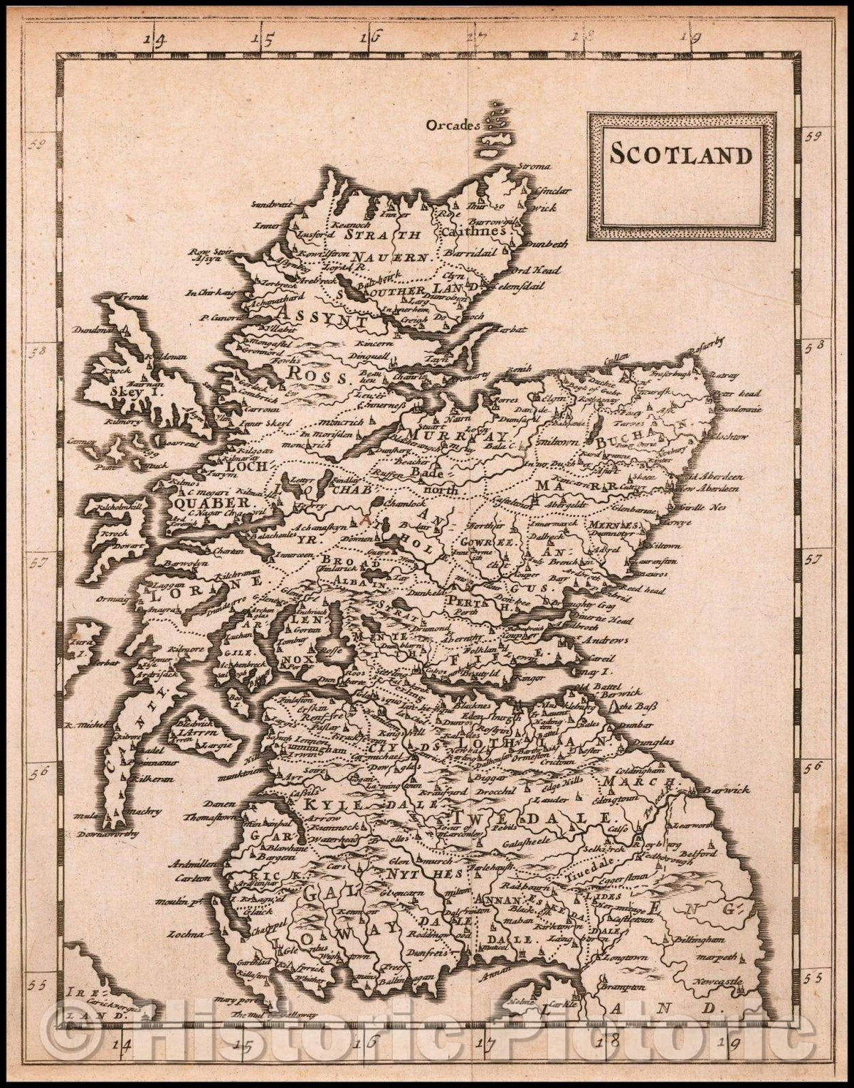Historic Map - Scotland, 1681, Sir Jonas Moore - Vintage Wall Art
