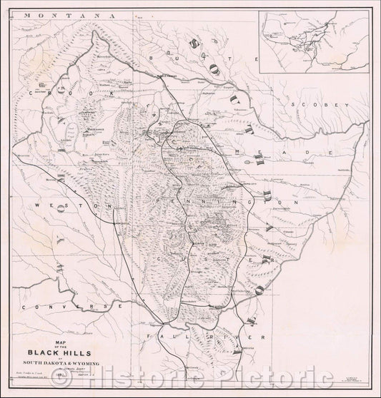 Historic Map - Map of the Black Hills of South Dakota and Wyoming (with pamphlet), 1897, Samuel Scott - Vintage Wall Art