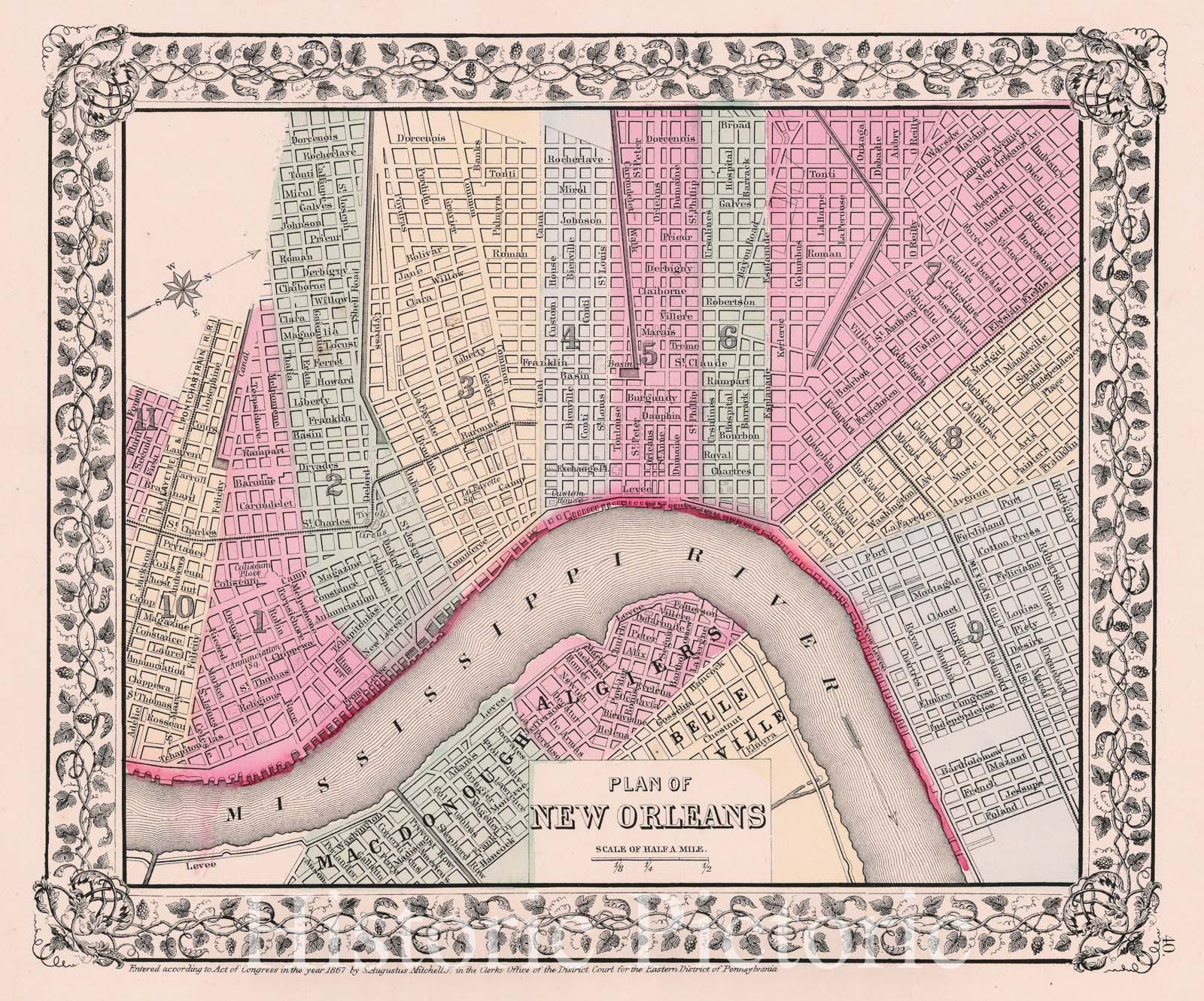 Historic Map - Plan of New Orleans, 1872, Samuel Augustus Mitchell Jr. v2
