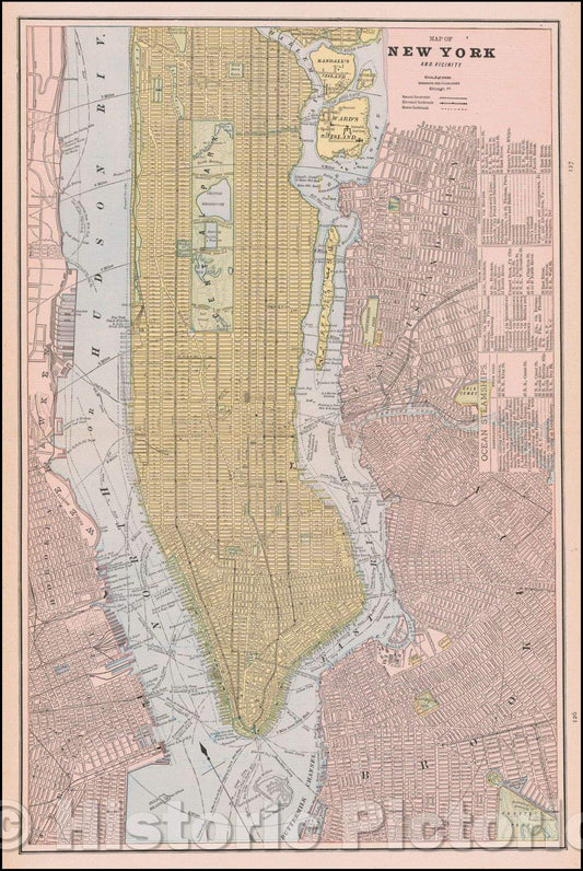 Historic Map - Map of New York and Vicinity, 1893, George F. Cram - Vintage Wall Art