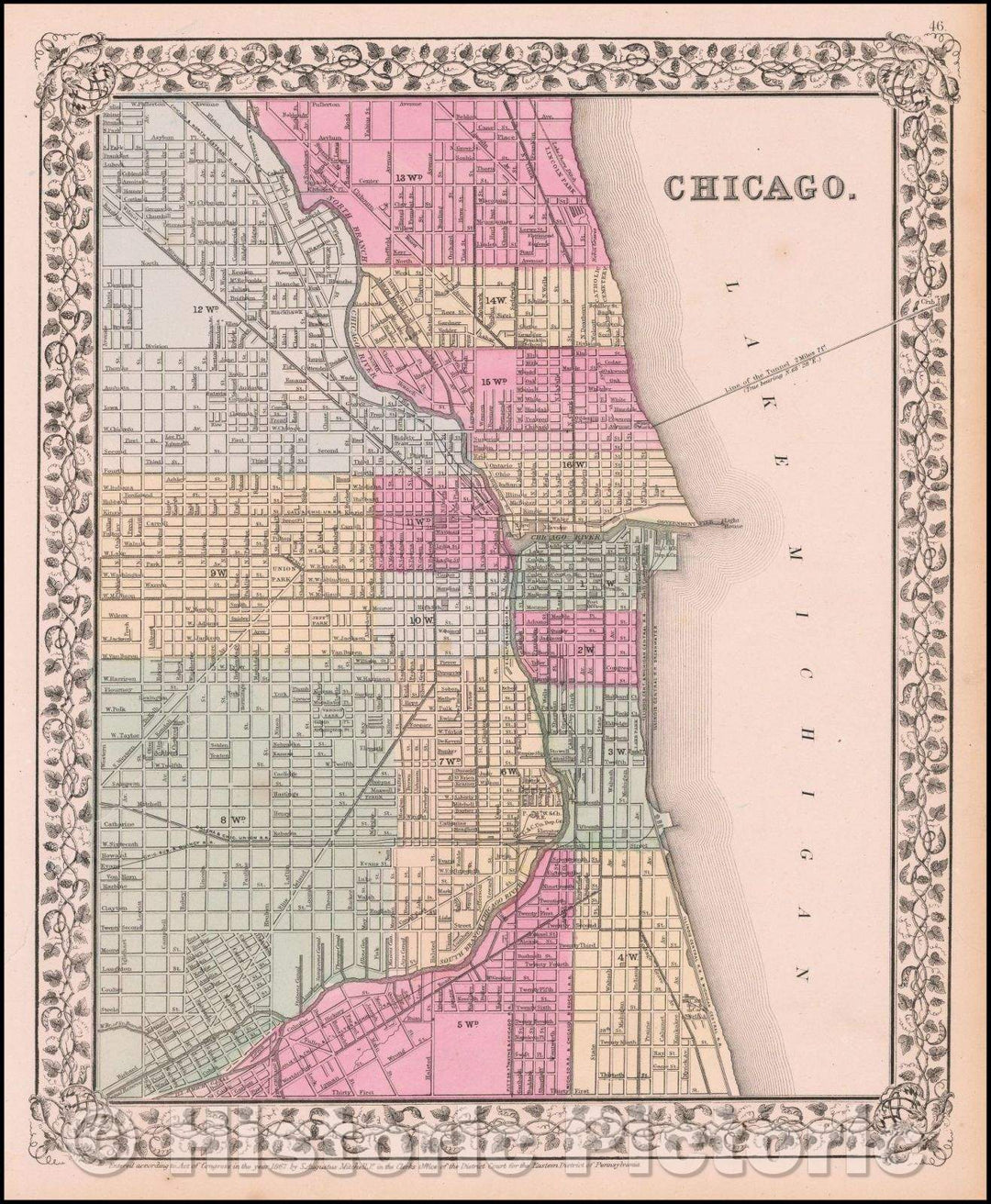 Historic Map - Chicago, 1867, Samuel Augustus Mitchell Jr. v2