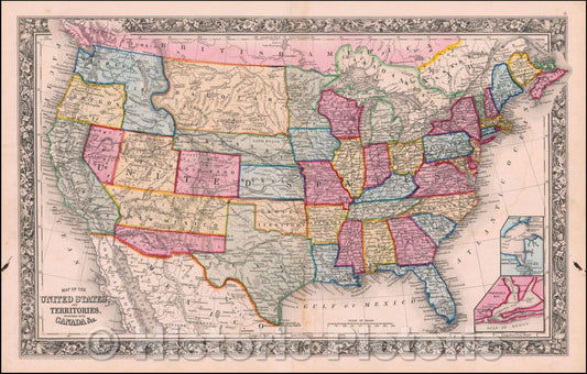Historic Map - Map of the United States And Territories, Together with Canada, 1861, Samuel Augustus Mitchell Jr. - Vintage Wall Art