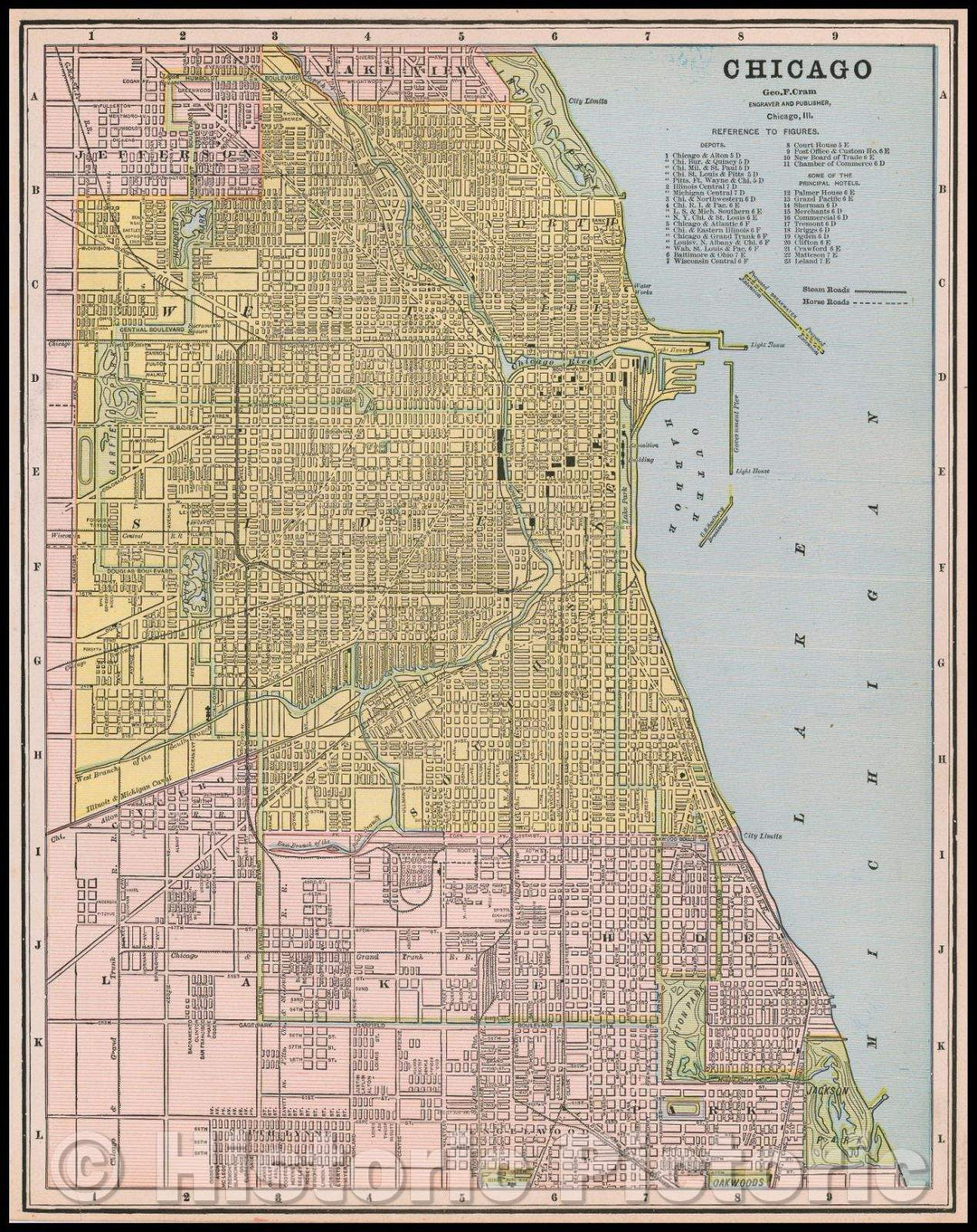 Historic Map - Chicago, 1892, George F. Cram - Vintage Wall Art