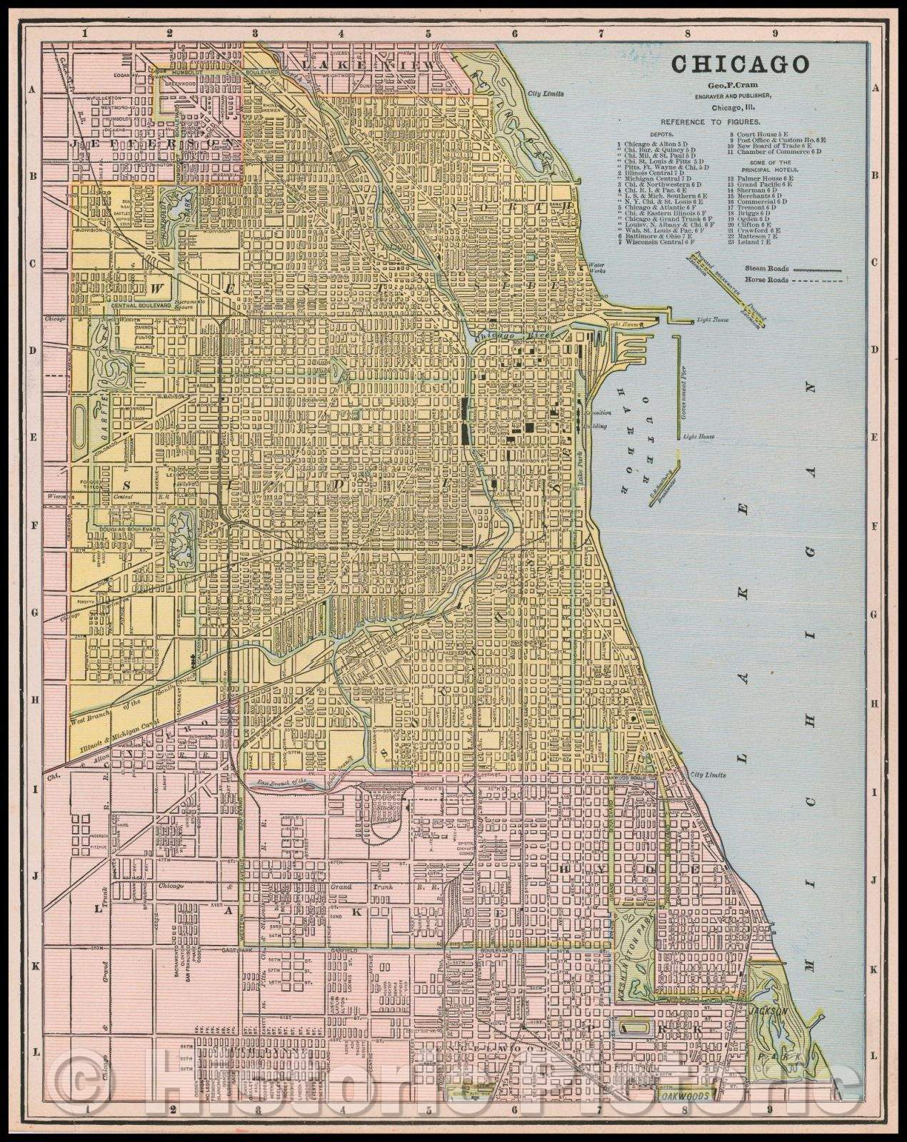 Historic Map - Chicago, 1892, George F. Cram - Vintage Wall Art