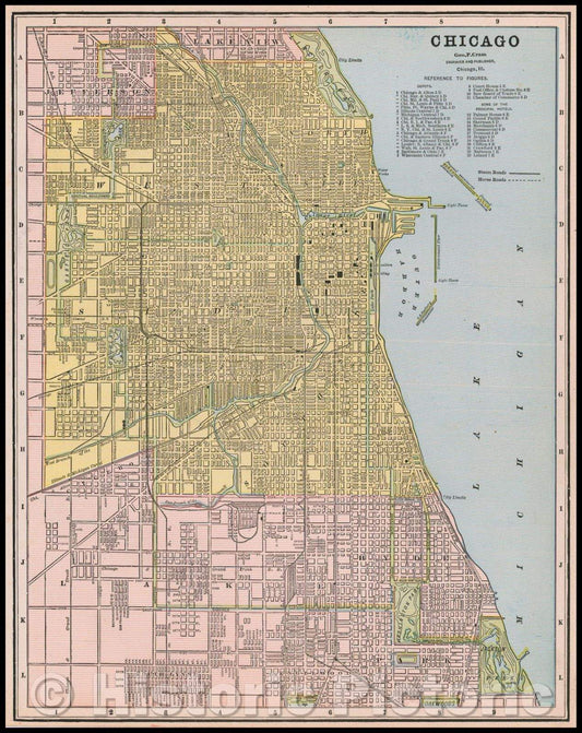 Historic Map - Chicago, 1892, George F. Cram - Vintage Wall Art