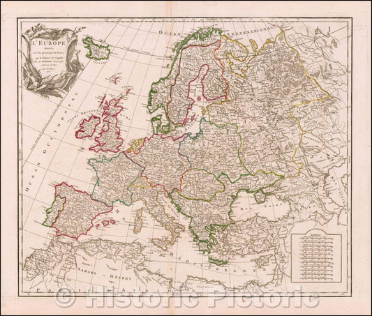 Historic Map - L'Europe divisee en ses principaux Etats/Map of Europe, 1757, Didier Robert de Vaugondy - Vintage Wall Art