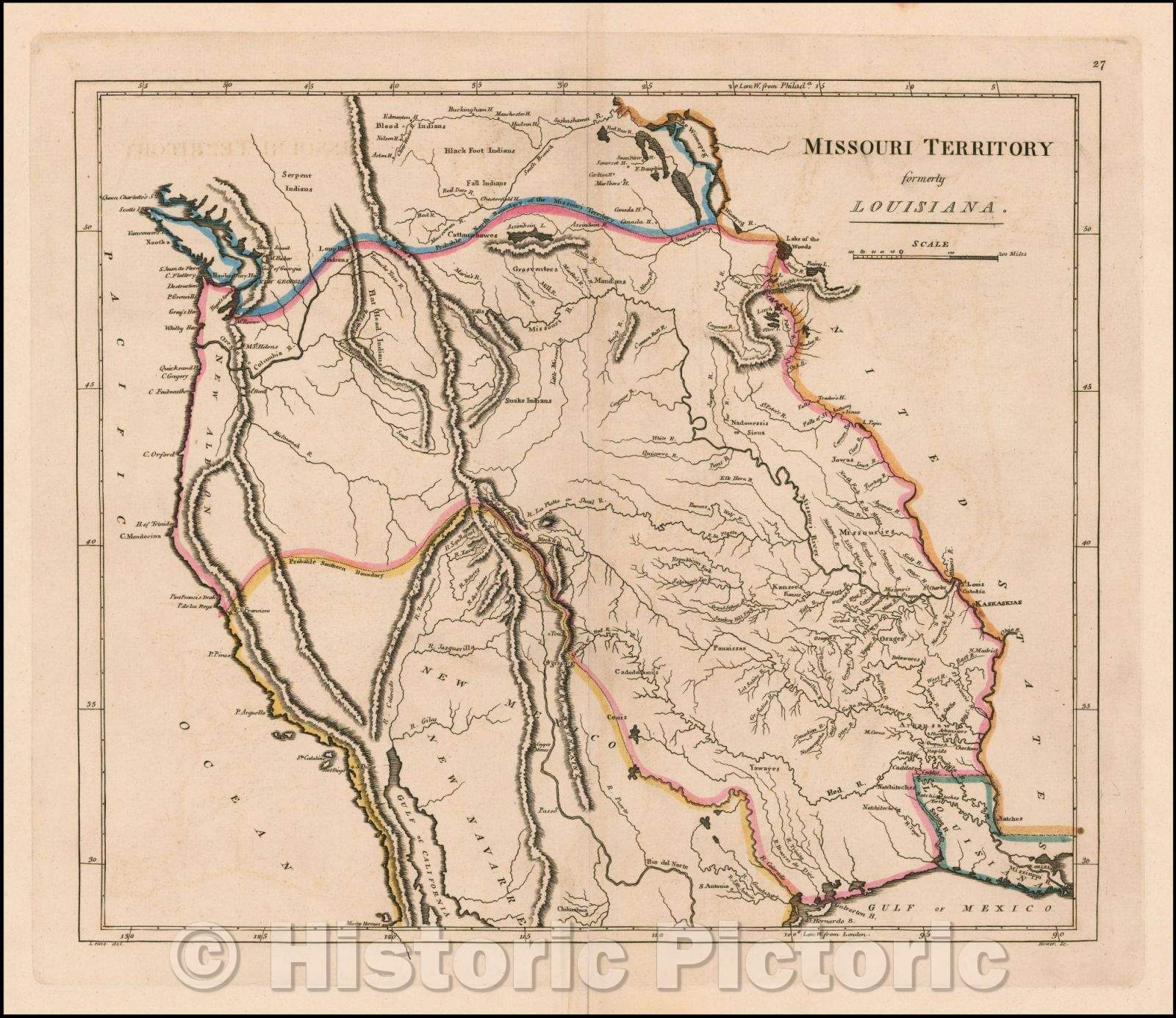 Historic Map - Missouri Territory formerly Louisiana, 1814, Mathew Carey v2
