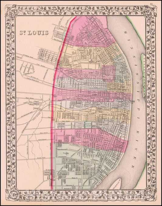 Historic Map - St. Louis, 1867, Samuel Augustus Mitchell Jr. - Vintage Wall Art