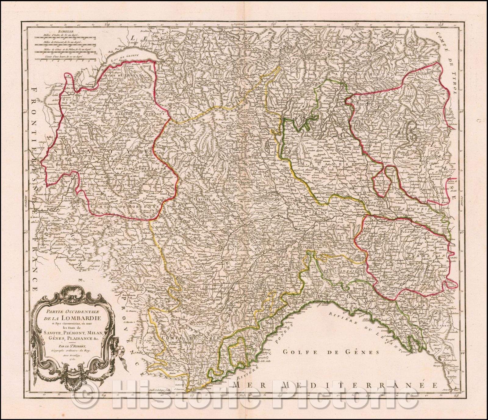 Historic Map - Partie Occidentale De La Lombardie et Pays circonvoisins ou sont les Etats :: Lombardy and circumjacent or are the states of, 1757 - Vintage Wall Art