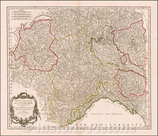 Historic Map - Partie Occidentale De La Lombardie et Pays circonvoisins ou sont les Etats :: Lombardy and circumjacent or are the states of, 1757 - Vintage Wall Art