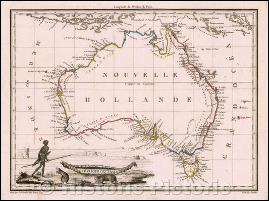 Historic Map - Australia, Oceanique Centrale, 1812, Conrad Malte-Brun - Vintage Wall Art
