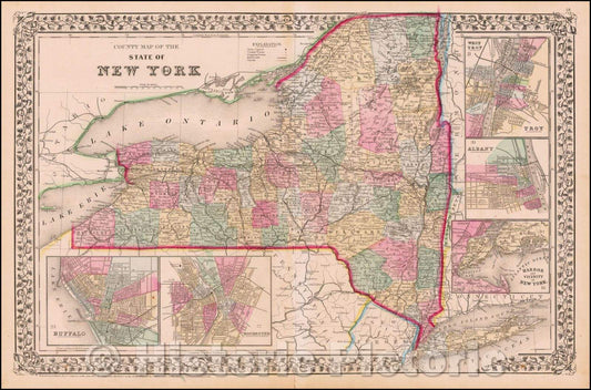 Historic Map - County Map of the State of New York, 1878, Samuel Augustus Mitchell Jr. - Vintage Wall Art