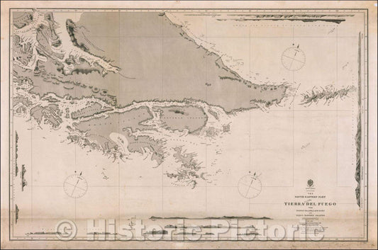 Historic Map - The South-Eastern Part of Tierra Del Fuego with Staten Island, Cape Horn and Diego Ramirez Islands Surveyed, 1836, British Admiralty - Vintage Wall Art
