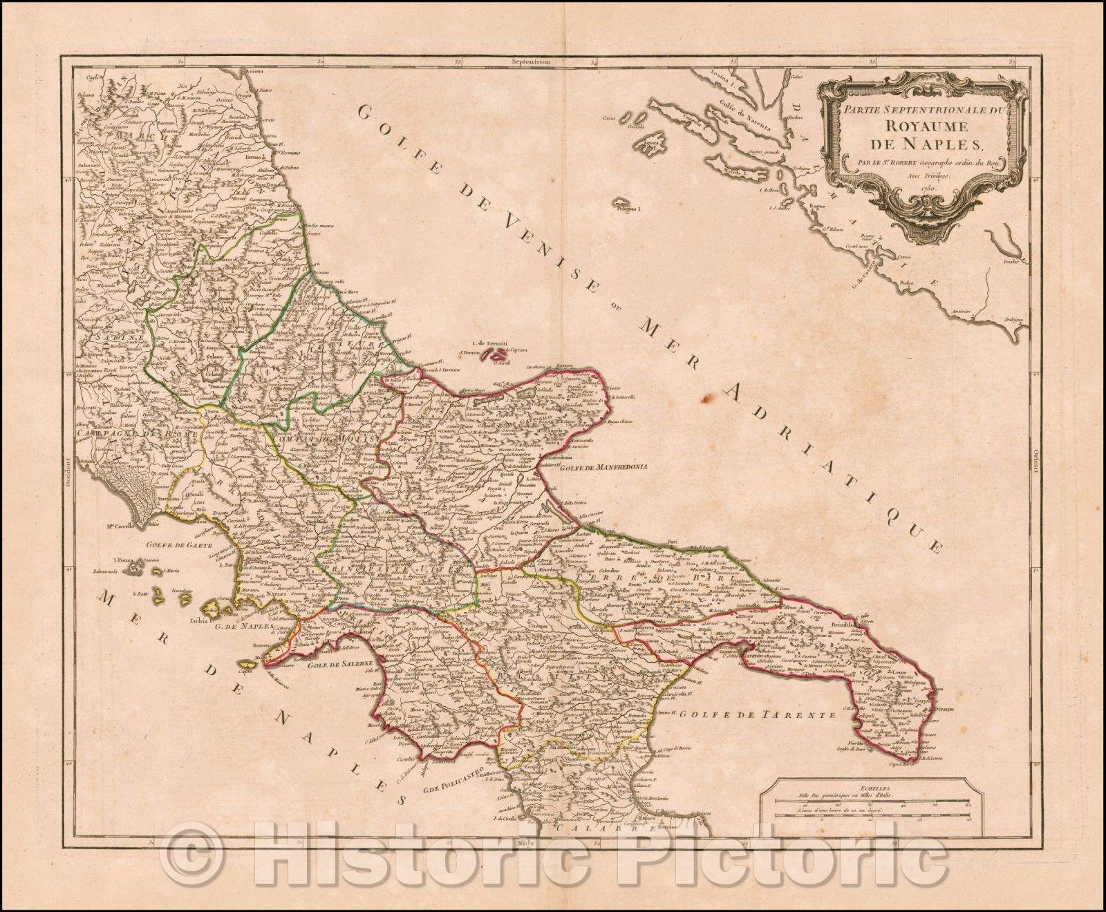 Historic Map - Partie Septentrionale Du Royaume De Naples/Map of the northern portion of the Kingdom of Naples, DeVaugondy's Atlas Universel, 1757 - Vintage Wall Art