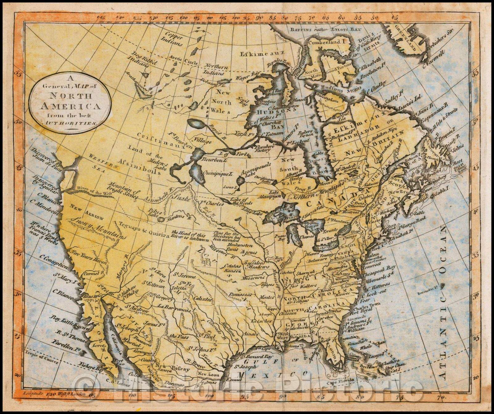 Historic Map - A General Map of North America from the best Authorities, 1785, William Guthrie - Vintage Wall Art