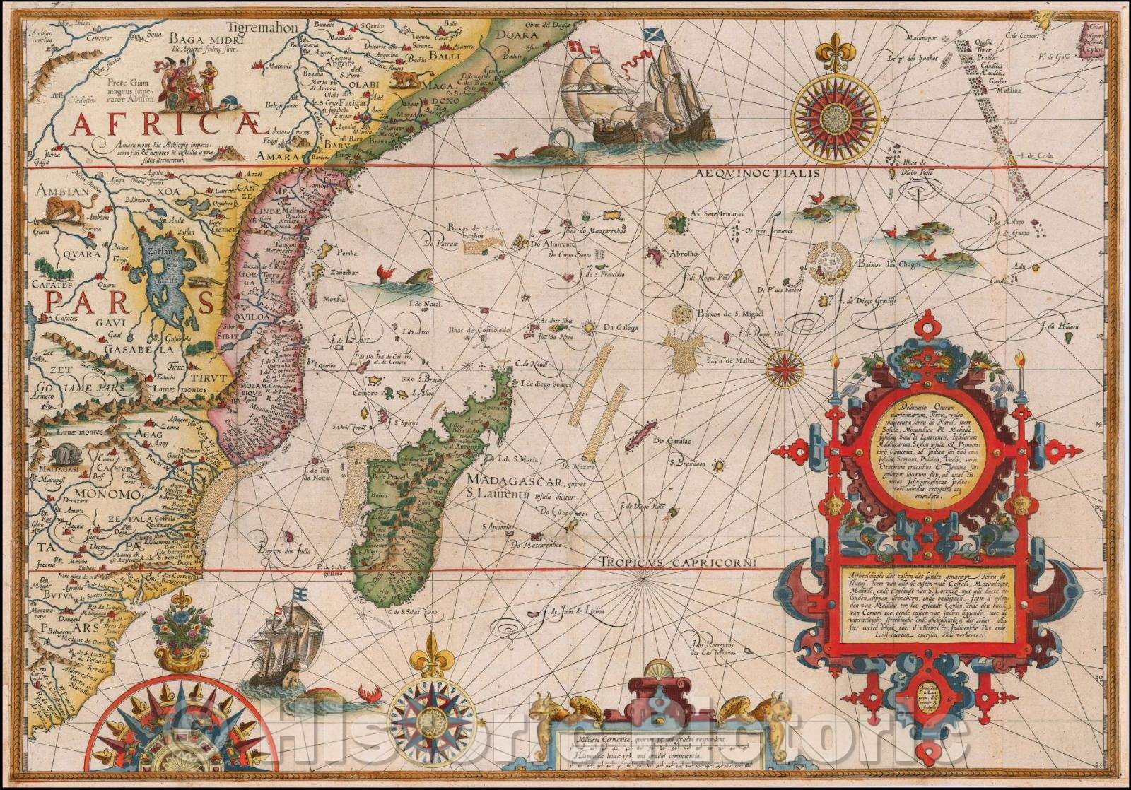 Historic Map - Delineatio Orarum Maritimarum, Terrae vulgo Indigetatae Terra do Natal, item Sofalae, Mozambicae, Melindae, 1596, Jan Huygen Van Linschoten v2