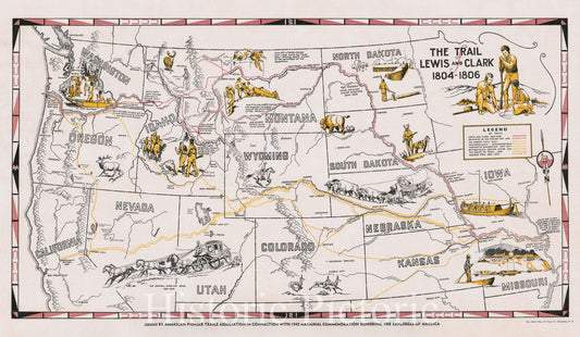 Lewis and Clark Expedition Route, 1945 ca - Historical Map Print