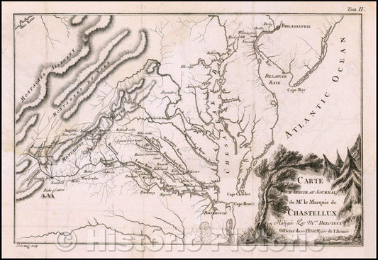 Historic Map - Carte Pour Servir Au Journal de Mr. Le Marquis de Chastellux Redigee par Mr. Dezoteux, 1786, Marquis de Chastellux v2