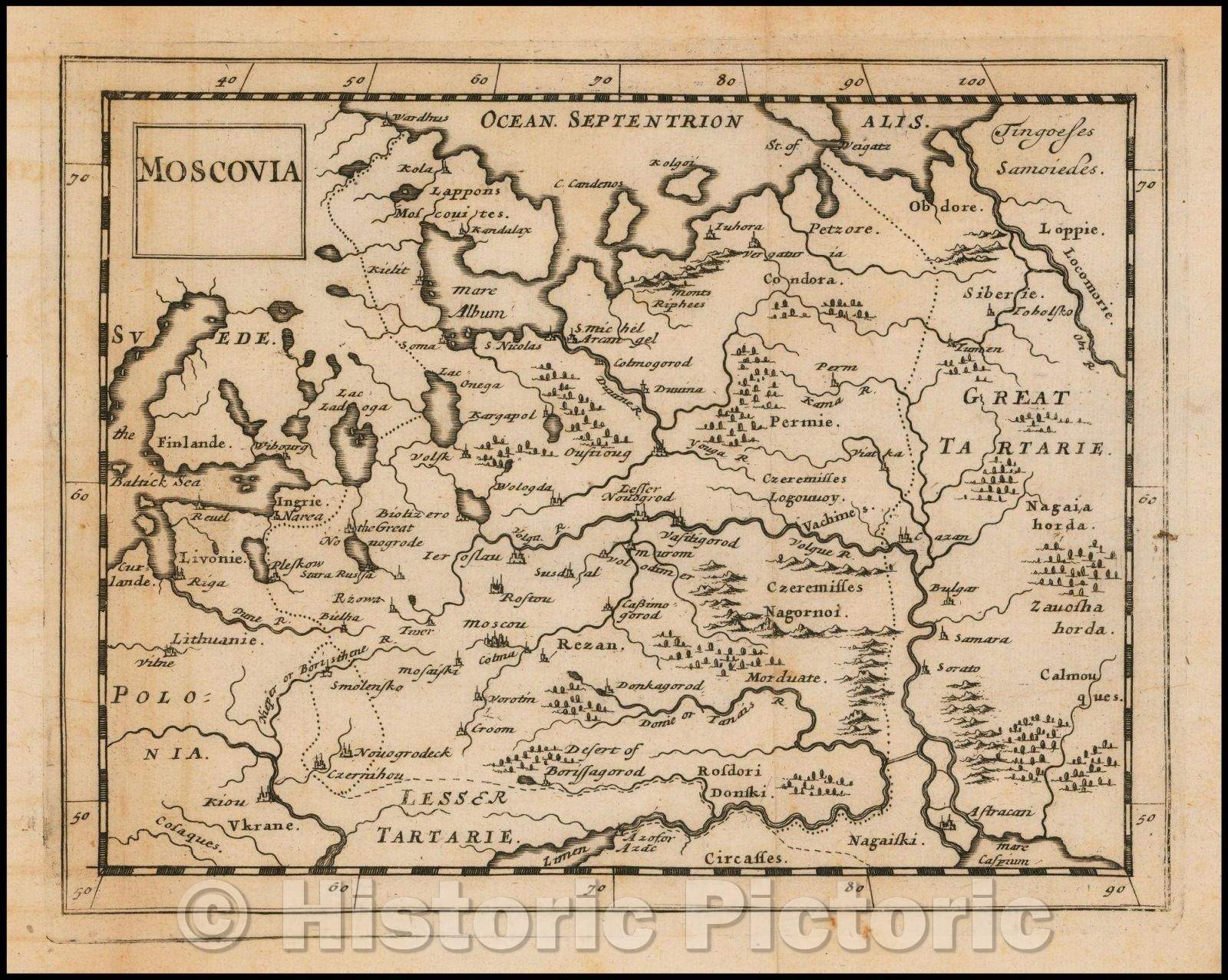 Historic Map - Moscovia, 1681, Sir Jonas Moore - Vintage Wall Art
