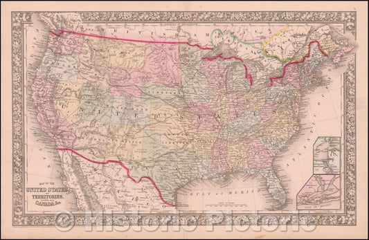 Historic Map - Map of the United States And Territories, Together with Canada, 1865, Samuel Augustus Mitchell Jr. v1