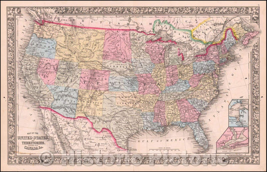 Historic Map - Map of the United States And Territories, Together with Canada, 1865, Samuel Augustus Mitchell Jr. v2