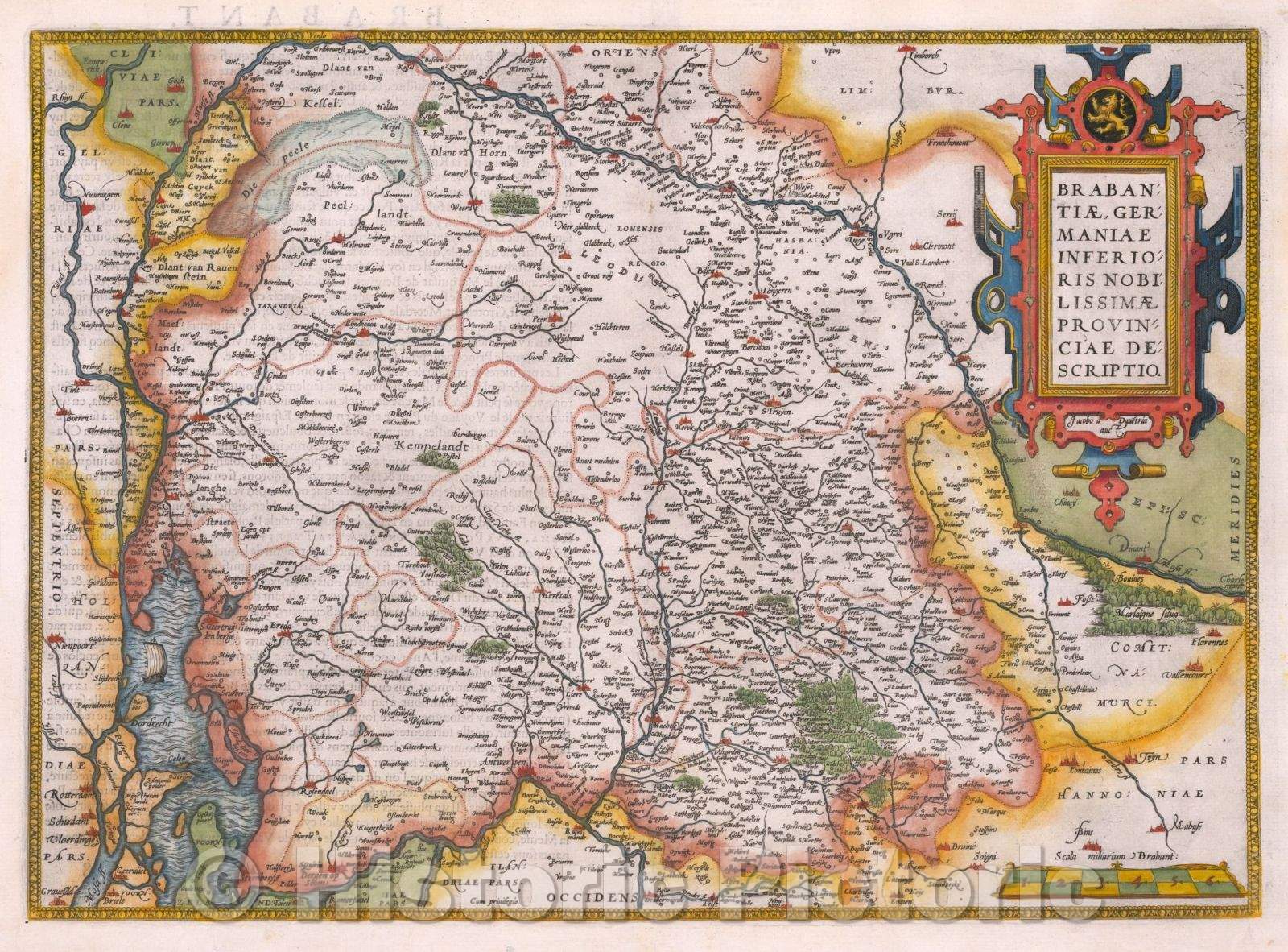 Historic Map - Brabantiae Germaniae Inferioris Nobilissimae Provinciae Descriptio :: Ortelius' of Brabant, Antwerp, from Ortelius' Theatrum Orbis Terrarum, 1581 - Vintage Wall Art
