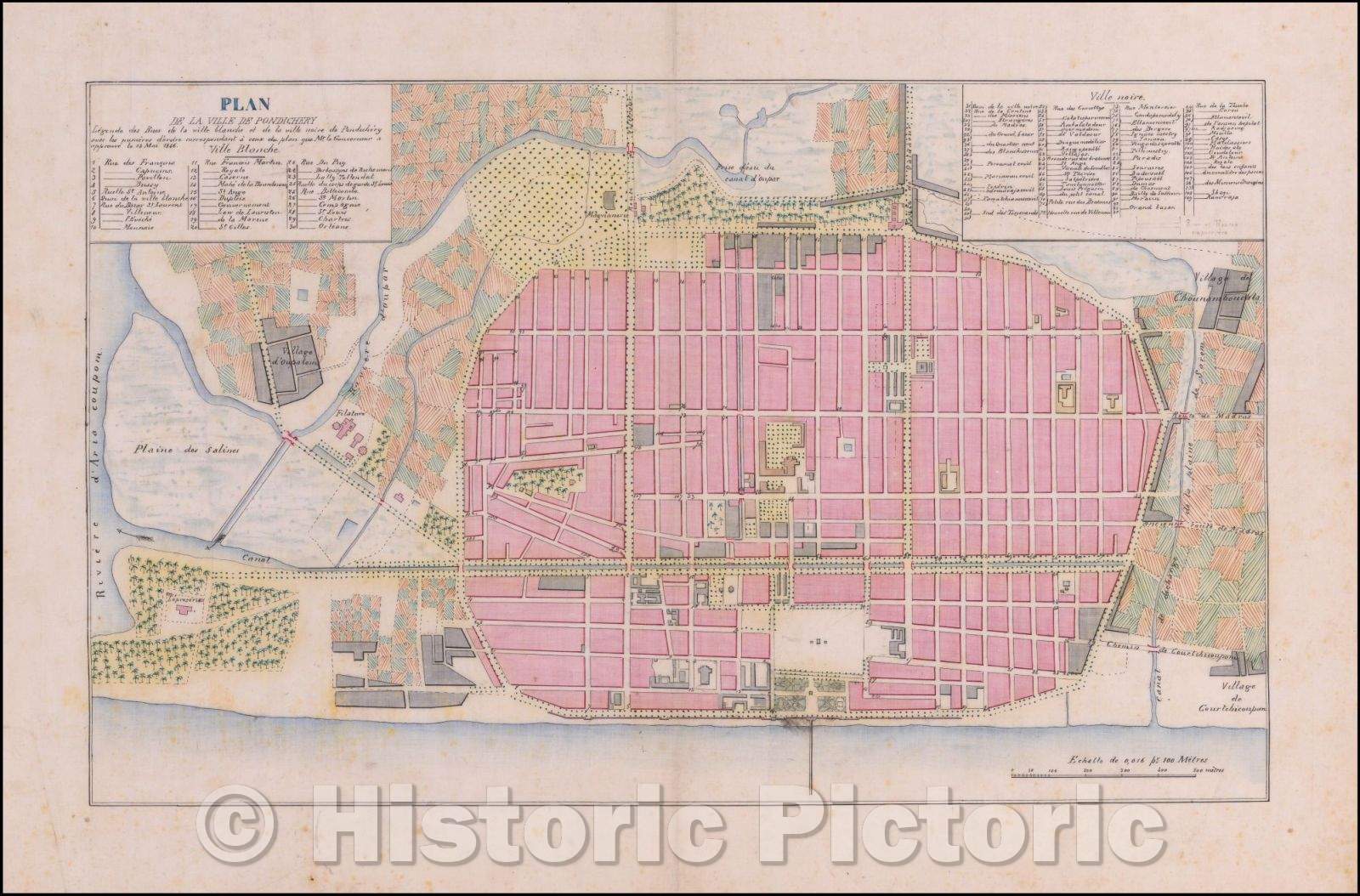 Historic Map - Pondicherry :: Plan de la Ville de Pondichery, 1856 - Vintage Wall Art