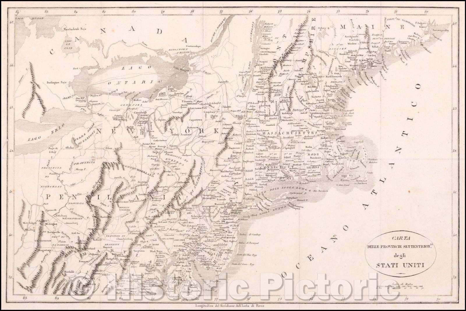 Historic Map - Carta Delle Provincie Settentrionli. degli Stati-Uniti/Charter Of Provinces Settentrionli. Member-States, 1799 - Vintage Wall Art