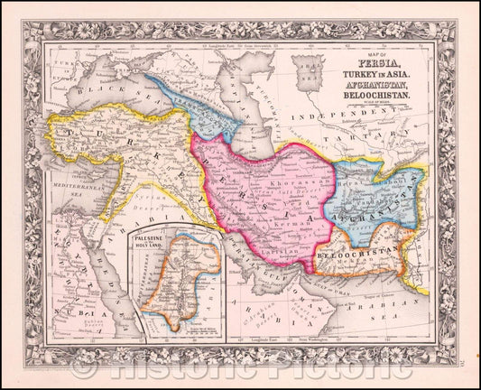 Historic Map - Map of Persia, Arabia, Turkey in Asia, Afghanistan, Beloochistan, 1888, Samuel Augustus Mitchell Jr. v2