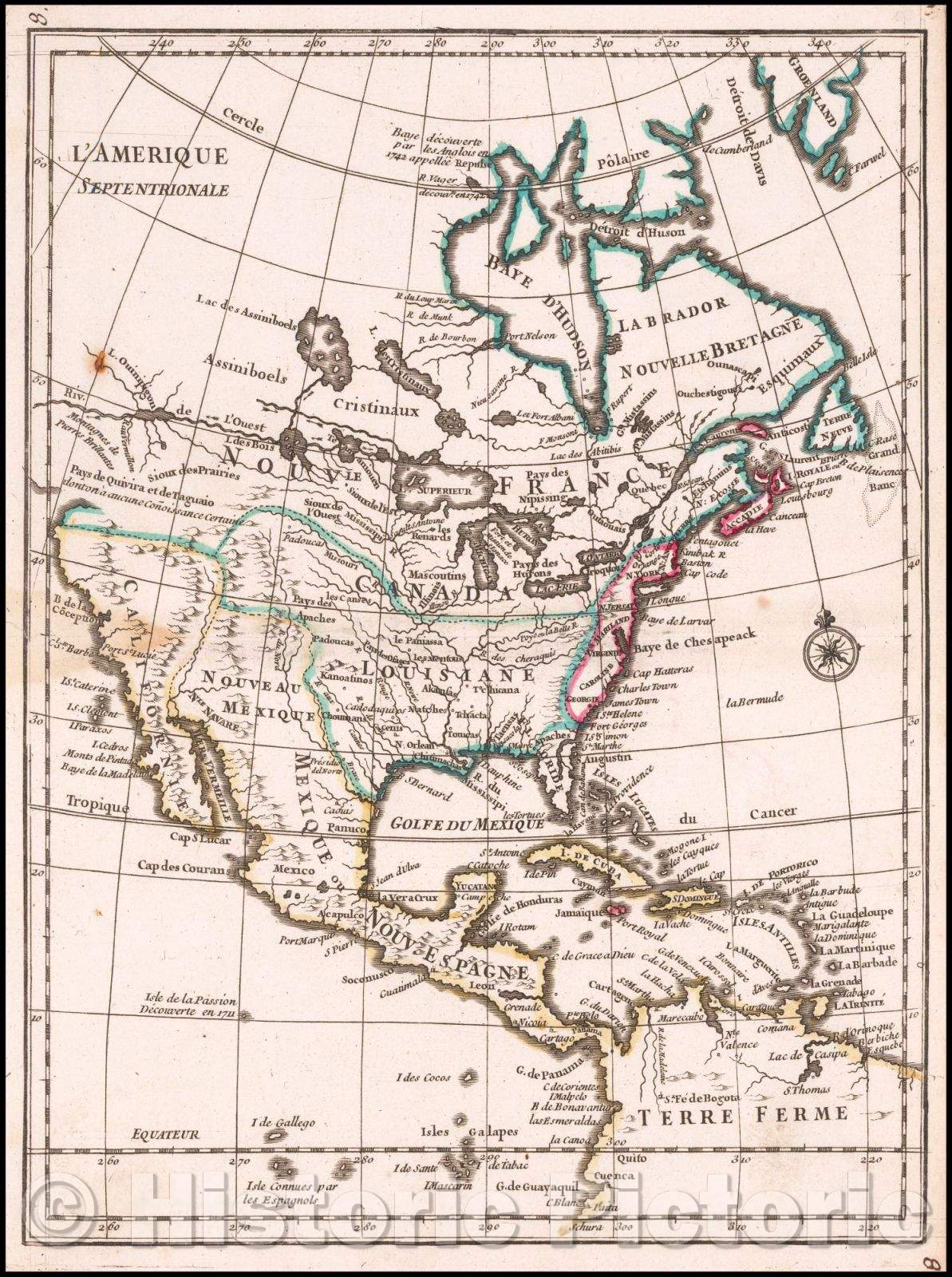 Historic Map - L'Amerique Septentrionale, 1748, Georges Louis Le Rouge - Vintage Wall Art